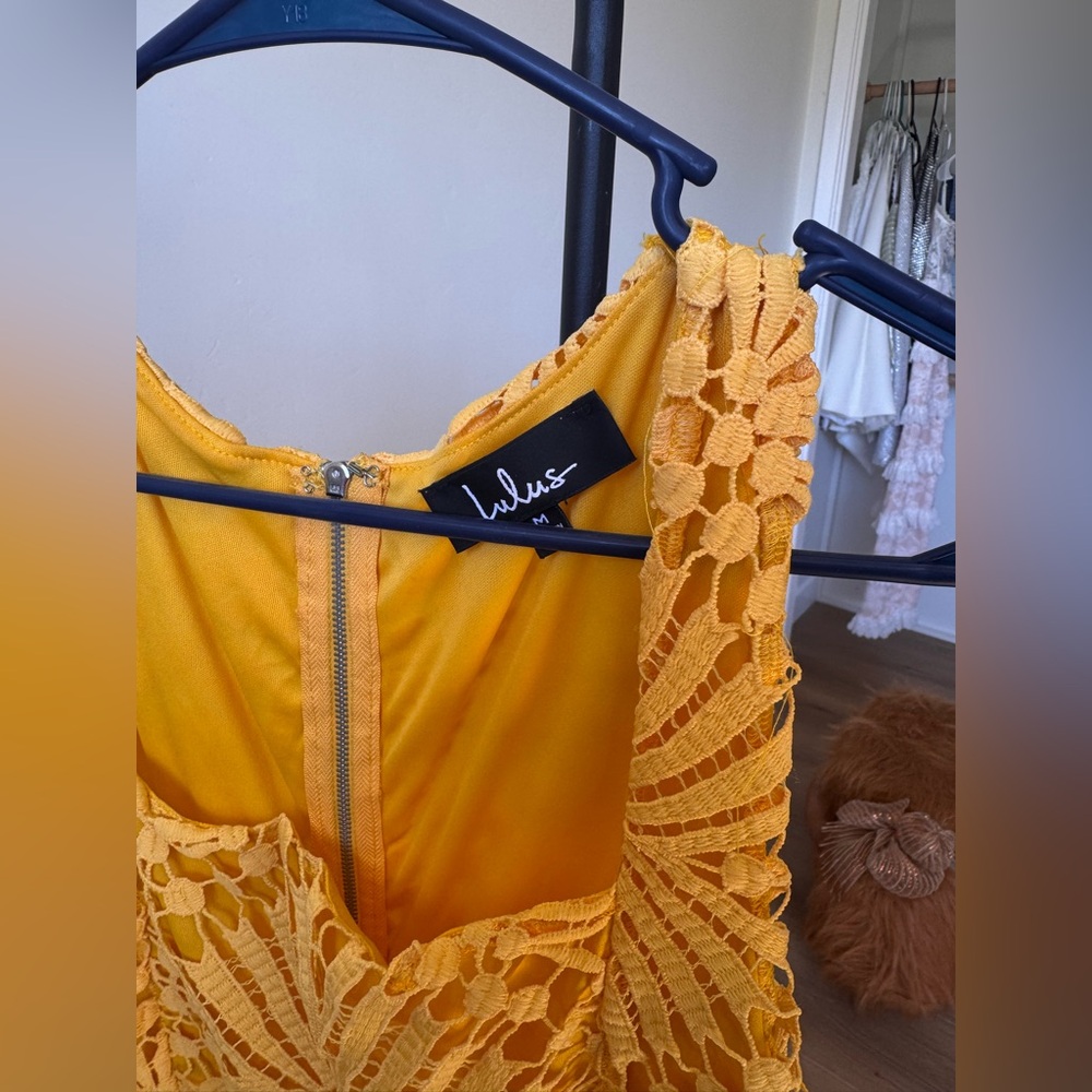 Lulu's Sunshine Yellow Crochet Lace Mini Dress - Picture 4 of 6